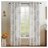 jinchan Linen Floral Curtains 84 Inch Length for Living Room Bedroom Light Filtering Farmhouse Peony Flower Drapes Rustic Window Curtain Set Rod Pocket Back Tab 2 Panels Blue