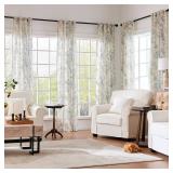 jinchan Linen Floral Curtains 84 Inch Length for Living Room Bedroom Light Filtering Farmhouse Peony Flower Drapes Rustic Window Curtain Set Rod Pocket Back Tab 2 Panels Blue