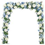 JoyHome 2 Pack Artificial Peony Flower Garland - 6ft Silk Peony Garland Flower Vine Blue and White Peony Silk Roses Flowers for Wedding Arch Party Table Decor (2, Blue)