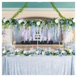 JoyHome 2 Pack Artificial Peony Flower Garland - 6ft Silk Peony Garland Flower Vine Blue and White Peony Silk Roses Flowers for Wedding Arch Party Table Decor (2, Blue)