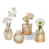 Hewory Small Glass Vases for Flowers: Set of 4 Mini Bud Vases for Tables Centerpieces - Vintage Flower Vase for Wedding Party Home Decor(Champagne Rose Gold)