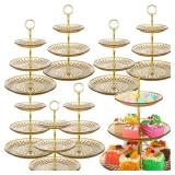 ONLY TWO Packs 3 Tier Crystal Acrylic Clear Cake Stand with Gold Round Holder Acrylic Cupcake Stand Holder for Home Wedding Holiday Birthday Baby Shower Tea Party (Clear Amber)