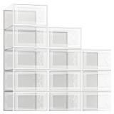SEE SPRING 12 Pack Shoe Storage Box, Clear Plastic Stackable Shoe Organizer for Closet, Space Saving Foldable Shoe Rack Sneaker Container Bin Holder