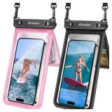 Rynapac Double Space Waterproof Phone Pouch, 2 Pack Waterproof Phone Case with Lanyard for iPhone 16 15 14 Pro Max up to 8.5ââ, Cellphone Dry Bag for Beach Vacation Travel Cruise Essentials