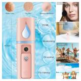 Nano Facial Mister Portable Mist Sprayer with Mirror Mini Cool Mist Spray for Skin Care & Facial Body Moisturized & Eyelash Extensions, USB Rechargeable (Pink)