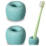 NOT BLUE, GREEN Urbanstrive Sleek Mini Ceramics Toothbrush Holder Stand for Bathroom Vanity Countertops, Bright Green, 2 Pack
