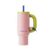 CHAKO LAB BaWang Insulated Stainless Steel Tumbler | Tumbler with Handle and Straw 33oz | Cup Holder Friendly for Travel | Leakproof Water Bottle | BPA-Free | 316 stainless steel liner| pinkï¼gree