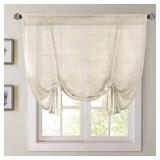 H.VERSAILTEX Tie Up Linen Curtains 63 Inch Length Nature Linen Textured Privacy Curtain Multi Hanging Ways Shade Balloon Window Shade Rod Pocket Casual Curtain - 42x63 - Ivory