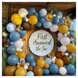 Blue Yellow Balloon Arch - Double Stuffed Dusty Blue Brown Mustard Yellow Coffee Tan Cream Latex Balloons Garland Kit for Bear Birthday Baby Shower Fall Here Comes the Son Party Decoration