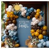 Blue Yellow Balloon Arch - Double Stuffed Dusty Blue Brown Mustard Yellow Coffee Tan Cream Latex Balloons Garland Kit for Bear Birthday Baby Shower Fall Here Comes the Son Party Decoration