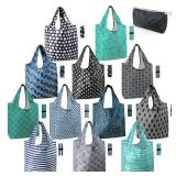 BeeGreen Reusable Grocery Bags Lightweight Durable Shopping Bags Washable Foldable 12 Pack Xlarge Classic Geometric Design Gift Tote Grocery Bags with Elastic Band and Separated Zipper Storage Pouch