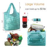 BeeGreen Reusable Grocery Bags Lightweight Durable Shopping Bags Washable Foldable 12 Pack Xlarge Classic Geometric Design Gift Tote Grocery Bags with Elastic Band and Separated Zipper Storage Pouch