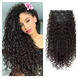 Clip in Hair Extensions, FLUFYMOOZ 4PC 100ï¼ Pure Protein Silk Hair Extensions Long Soft Natural Hairpiece 20 Inch Curly Hair Extension for Women (Dark Chocolate Brown)