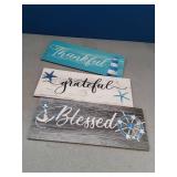 Yookeer 3 Pieces Thankful Grateful Blessed Wooden Signs Coastal Rustic Wood Signs Wall Decor Beach Wood Front Hanging for Farmhouse Outdoor Decor(Coastal Style)