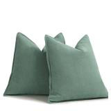 ZWJD Dusty Green Pillow Covers 20x20 Set of 2 Chenille Throw Pillow Covers with Elegant Design Soft and Luxurious Decorative Throw Pillows for Couch, Bed, and Home Decor