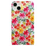Qokey Floral Case for iPhone 14/13 6.1\", Sparkly Girly Flowers Shell for Women Lady, Soft Shiny Bumper Lightweight Shockproof Phone Cover, Orange Red Flower