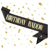 TIHEBAX BIRTHDAY BADDIE Sash, Black Glitter Birthday Sash with Gold Foil Funny Birthday Sash for Women Men Girls Decorations Party Favors Supplies Decoracion de CumpleaÃ±os Para Mujer
