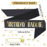 TIHEBAX BIRTHDAY BADDIE Sash, Black Glitter Birthday Sash with Gold Foil Funny Birthday Sash for Women Men Girls Decorations Party Favors Supplies Decoracion de CumpleaÃ±os Para Mujer