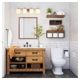 QEEIG âBathroom Shelves Over Toilet - Paper Storage Wall Mounted Farmhouse Decor Decorations Aesthetic DÃ©cor Sign Small Floating Shelf 2+1 Set 16 inch, Rustic Brown (020BN)