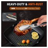 Hotec Stainless Steel Kitchen Tongs Set of 2 - 9\" and 12\", Locking Metal Food Tongs Non-Slip Grip