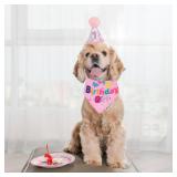 ADOGGYGO Dog Birthday Party Supplies, Pink Girl Puppy Birthday Bandana Hat Numbers Bow Set for Small Dogs Pets (Small)