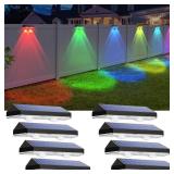 Solar Fence Lights Outdoor - Warm White & RGB 6 Color, Dusk to Dawn Solar Deck Light, Solar Lights Outdoor IP65 Waterproof, Garden Lights for Outside/Backyard/Railing/Step/Patio/Wall (8 Pack)