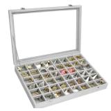 Siveit Velvet Jewelry Tray 48 Grid Jewelry Display Tray Organizer Box with Transparent Lid Rings Earrings Necklaces Pendants Display Box Suitable for Women and Girls (Grey)