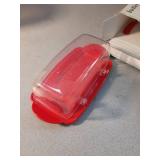Butter Dishes with Lid for Countertop Refrigerator, Plastic Butter Dish Clear Flip Top Lid Butter Container with Spreader, Non-Slip Bottom Butter Holder Keeper (Transparent Cover Red)