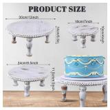 Thyle Rustic Round Wood Tray Riser Set of 3 Wooden Beaded Cupcake Pedestal Stand Round Farmhouse Wood Cake Holder Multiple Sizes Dessert Stands for Wedding Birthday Decor Height 7\" 9.5\" 12\"(White)
