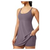 Medium UGA Tennis Dress for Women Athletic Golf Workout Dress with Built-in Shorts and Bra, Adjustable Straps & Pockets Mauve