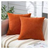 GAWAMAY Decorative Square Throw Pillow Covers 22\"x22\" Inch Set of 2, Super Soft Chenille Pillows Farmhouse Fall Pillowcase for Living Room Bedroom Sofa Couch Cushion Cover Burnt Orange 55x55cm