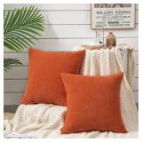 GAWAMAY Decorative Square Throw Pillow Covers 22\"x22\" Inch Set of 2, Super Soft Chenille Pillows Farmhouse Fall Pillowcase for Living Room Bedroom Sofa Couch Cushion Cover Burnt Orange 55x55cm