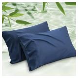 Bedsure Pillow Cases Standard Size, Cooling Pillow Cases, Rayon Derived from Bamboo Navy Blue Pillowcases Standard Set of 2, Breathable & Soft Bedding Pillow Cover with Envelope Closure, 20x26 Inches