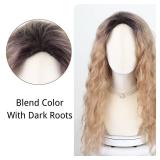 Fencca Ombre Light Brown Curly Wig Heat Synthetic Wig Long Brown Wavy Curly Wigs for Women Loose Curly Hair Wigs for Daily Party