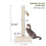 Woochpet 34ââ Tall Cat Scratching Post with Premium Sisal Rope for Indoor Scratcher Post Tree for Indoor Cat Toy with Mouse Hole, Hanging Ball for Adult Cats and Kittens(Beige)