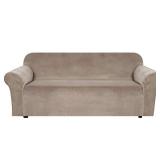 H.VERSAILTEX Stretch Velvet Sofa Covers Large Couch Covers Sofa Slipcovers Furniture Protector Soft with Non Slip Elastic Bottom, Feature Thick Comfy Rich Velour (Extra Wide Sofa 98\"-105\", Taupe)