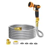 Giraffe Tools Garden Hose 50ft x 5/8\", 304 Stainless Steel Metal Water Hose, No Kink Garden Water Hose with 9 Pattern Spray Nozzle, Flexible, Lightweight, Kink Free Hose for Yard, Outdoor