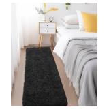 Ophanie Runner Rug for Hallway, 2x6 Bedroom Black Runner Rugs, Non Slip Fluffy Soft Shaggy Bedside Carpet for Kids Girls Boys Home Decor Aesthetic, Dorm Nursery