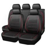 CAR PASS Universal FIT Piping Leather Car Seat Cover, for suvs,Van,Trucks,Airbag Compatible,Inside Zipper Design and Reserved Opening Holes (Full Set, Black and Red)