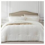 Quataly Beige Full Comforter Set - 3 Pieces Seersucker Lightweight Bedding Comforter Sets (1 Soft Fluffy Comforter & 2 Pillowcases) - All Seasons Cozy Farmhouse Bed Sets for Women Men