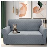 YEMYHOM Couch Cover Latest Jacquard Design High Stretch Sofa Covers for 2 Cushion Couch, Pet Dog Cat Proof Loveseat Slipcover Non Slip Elastic Furniture Protector (Medium, Leaf Pattern Light Gray)
