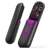 Cordless Hair Straightener for Women, Go Brush Pro Rechargeable Electric Hot Straightener Comb, Portable Mini Heated Hair Straightening for Travel (Black)