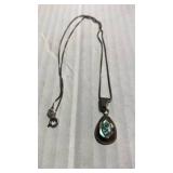 Sterling Silver Abalone Shell Teardrop Pendant Necklace 925 - Retail: $25