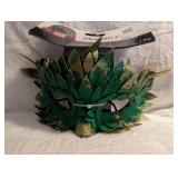 Dragon M Masquerade Mask - Green and Gold Leaf Design