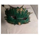 Dragon M Masquerade Mask - Green and Gold Leaf Design