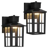 Brightever LED Outdoor Wall Lights, 10W Black Exterior Light Fixture with Clear Glass Shade, 3000K4000K6500K Selectable, 800LM High Brightness Outdoor Wall Lanterns for Patio Waterproof, Pack of 2 - R