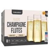 DECADORN Clear Stemless Champagne Flutes Plastic 48 Pack - 9oz Plastic Champagne Glasses - Durable and Sturdy Mimosa Glasses For Parties - Shatterproof, Recyclable, BPA-Free, Smooth Rims. - Retail: $3