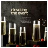 DECADORN Clear Stemless Champagne Flutes Plastic 48 Pack - 9oz Plastic Champagne Glasses - Durable and Sturdy Mimosa Glasses For Parties - Shatterproof, Recyclable, BPA-Free, Smooth Rims. - Retail: $3