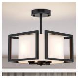 Modern Ceiling Light Fixture - Easric Semi Flush Mount Ceiling Light Industrial Light Fixtures Ceiling Mount with Fabric Shade Black Metal Frame Drum Ceiling Lights for Bedroom,Hallway,Kitchen - Retai