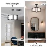 Modern Ceiling Light Fixture - Easric Semi Flush Mount Ceiling Light Industrial Light Fixtures Ceiling Mount with Fabric Shade Black Metal Frame Drum Ceiling Lights for Bedroom,Hallway,Kitchen - Retai